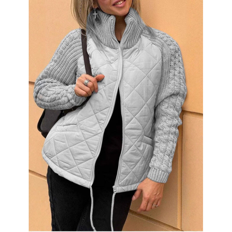 Cozy Quilted Jacket with Knit Sleeves for Women