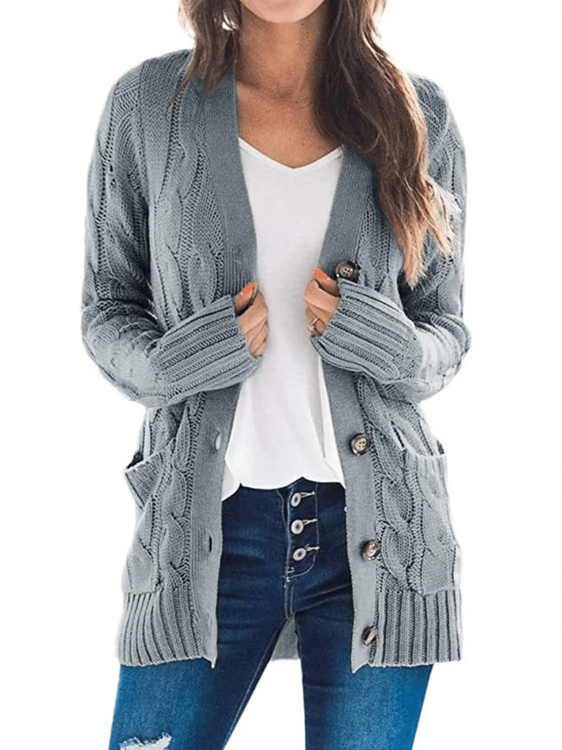 Cable Knit Open Front Cardigan