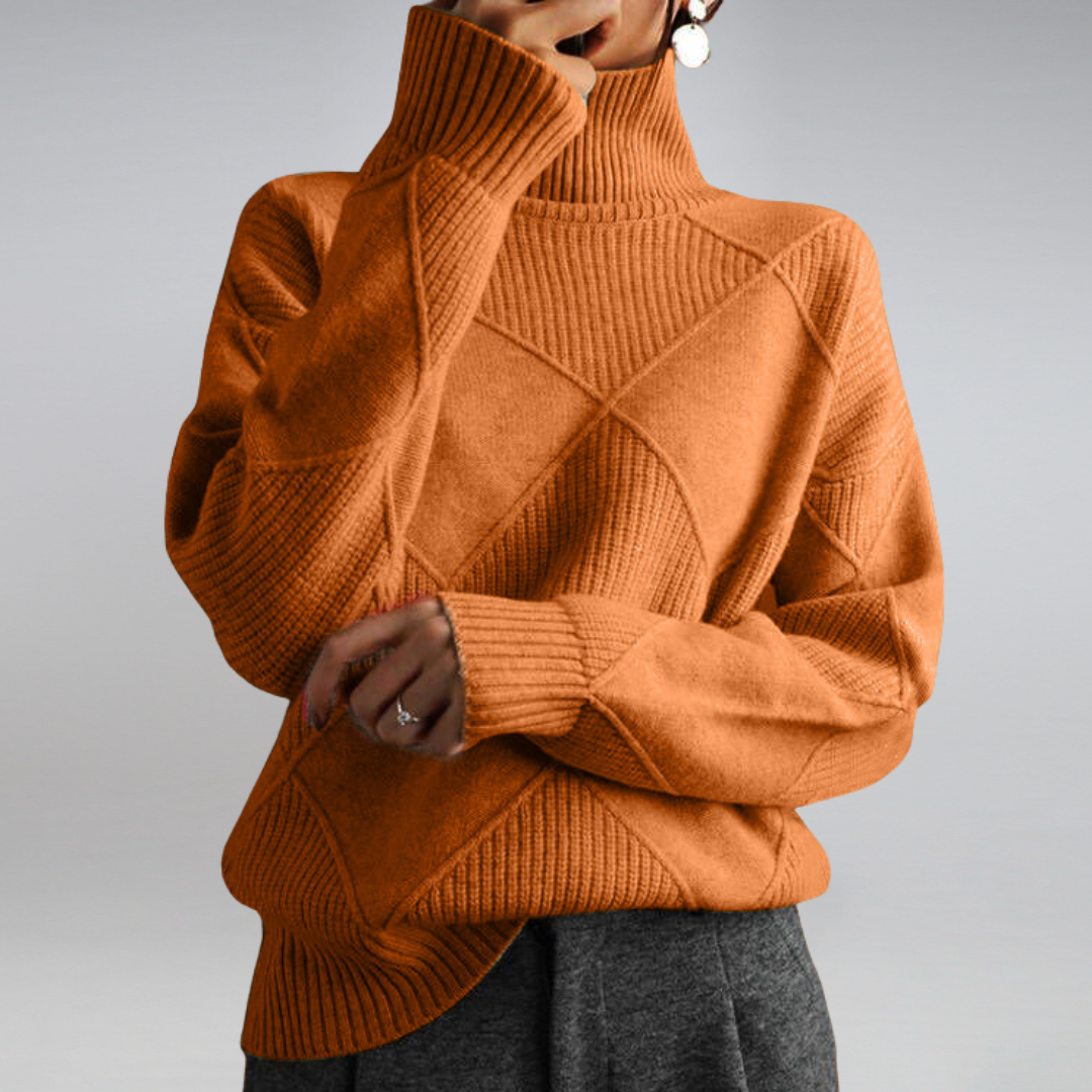 Cozy Geometric Knit Turtleneck Sweater for Women