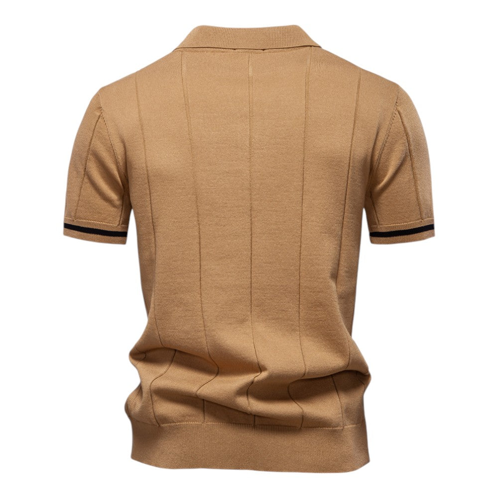 Men's Stretch Viscose Polo Shirt with Knit Texture