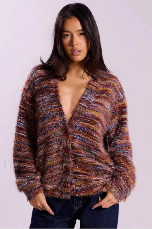 Cozy Vintage Stripe V-neck Knit Cardigan