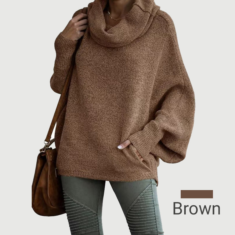 Cozy Batwing Cowl Neck Sweater with Pockets