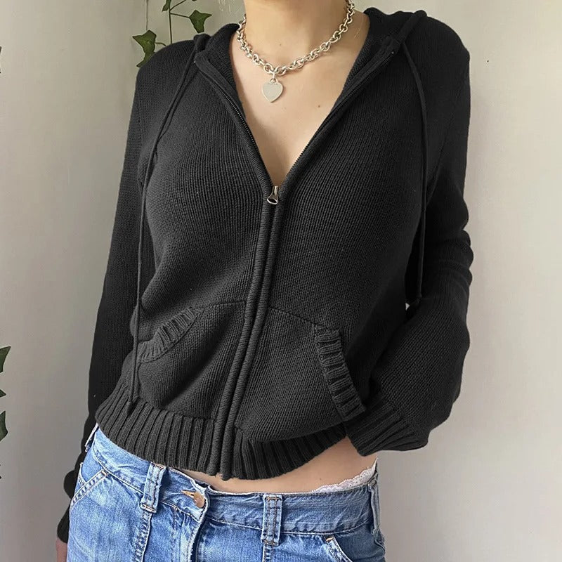 Cozy Hooded Knit Cardigan with Button Front