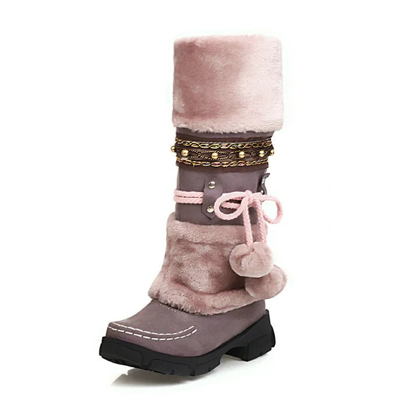 Boho Chic Faux Suede Knee-High Winter Boots
