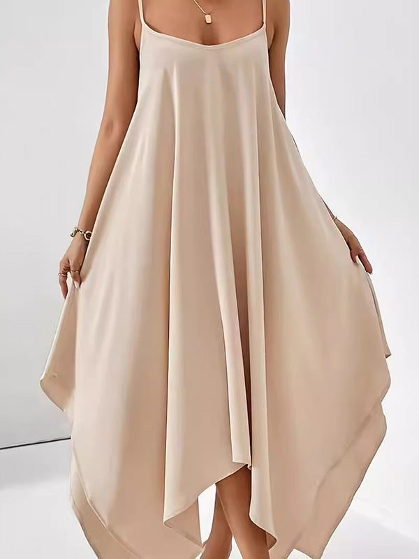 Effortless Chic Asymmetric Spaghetti-Strap Maxi Dress