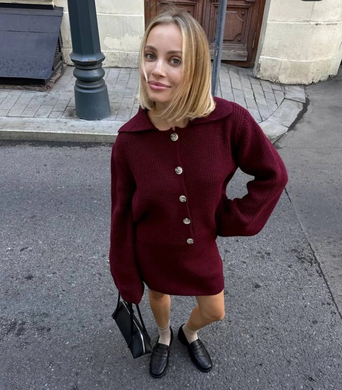 Cozy Knit Cardigan and Casual Mini Skirt Set