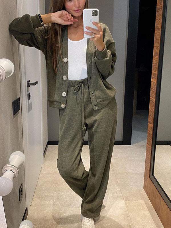 Cozy Casual V Neck Sweater and Pants Set