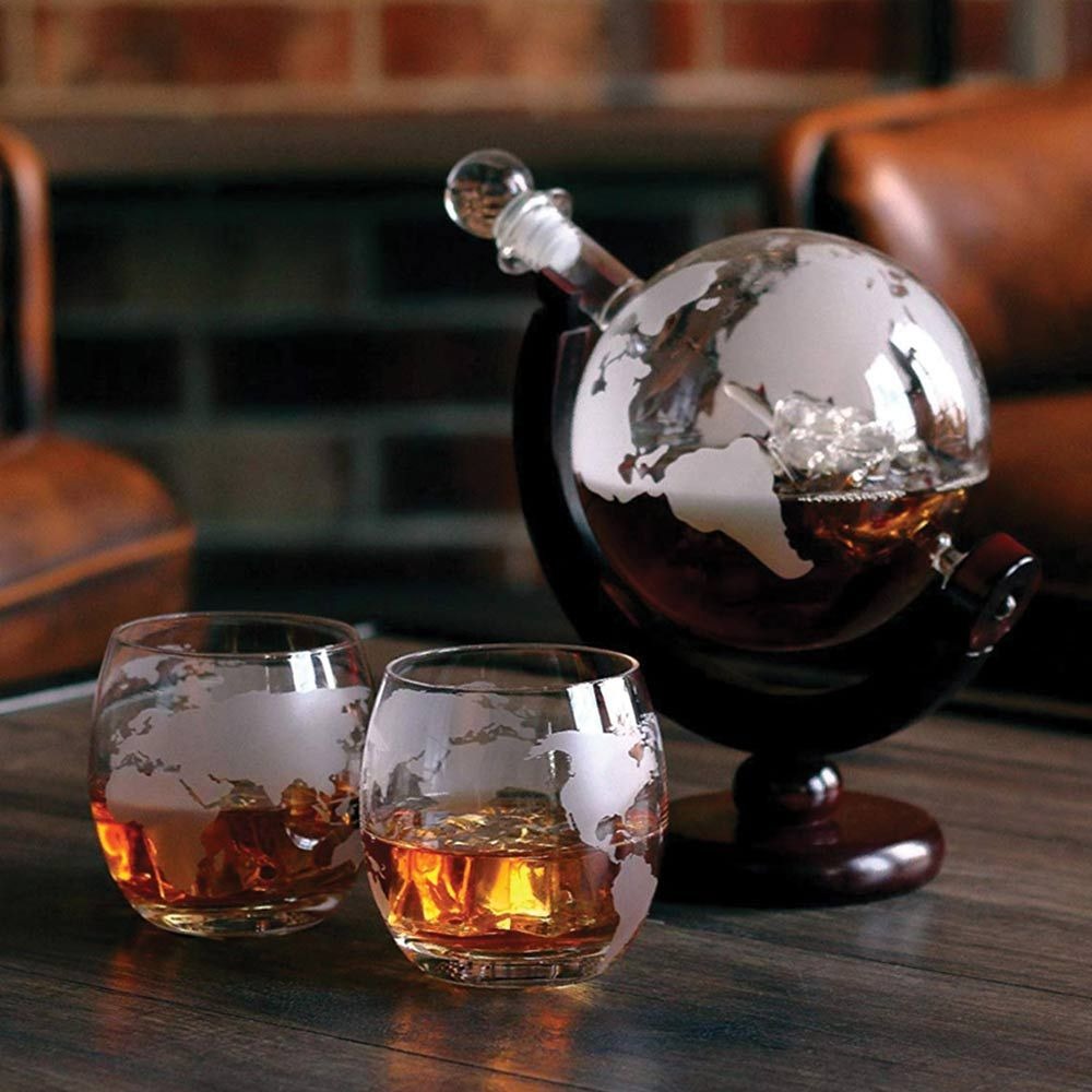 Vintage Globe Whiskey Decanter Set with Elegant Glasses