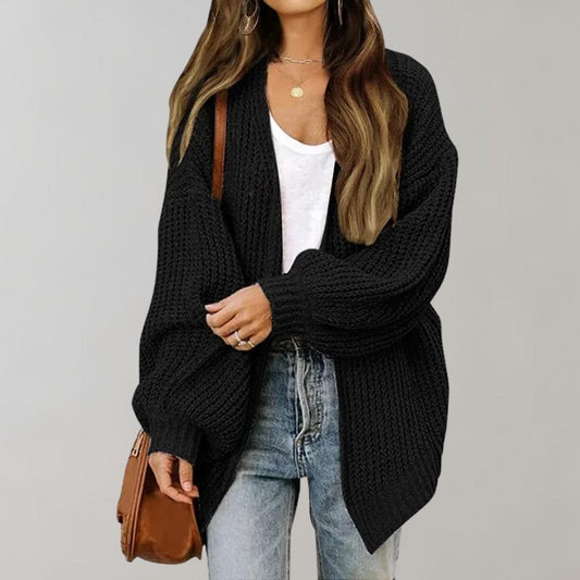 Cozy Open Knit Cardigan with Bishop Sleeves