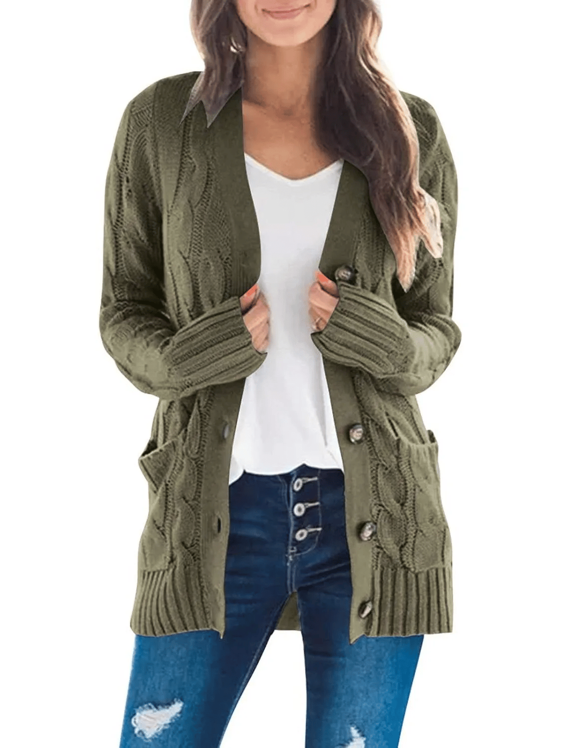 Cable Knit Open Front Cardigan