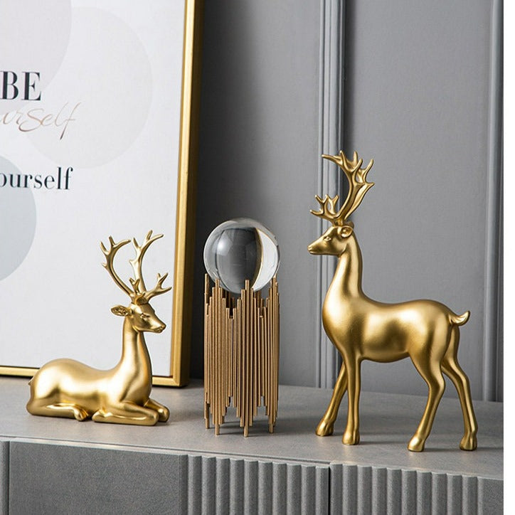 LuxeNest™ - Golden Deer Resin Sculpture for Elegant Home Decor