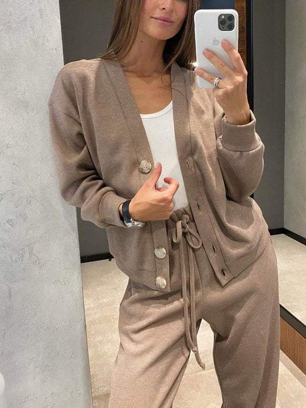 Cozy Casual V Neck Sweater and Pants Set