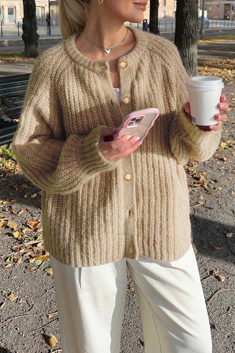 Casual Buttoned Knit O-Neck Sweater Outerwear