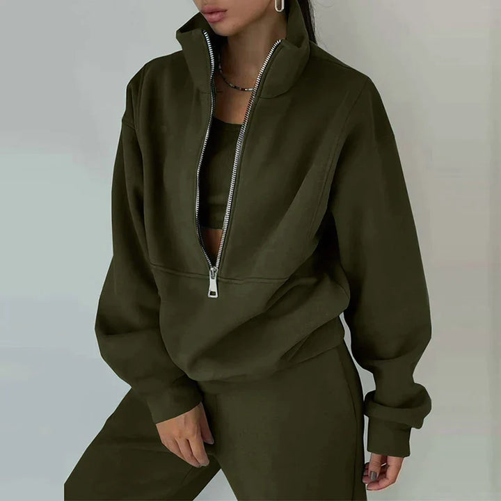 Cozy Fleece-Lined Tracksuit Set with Zip-Up Sweatshirt and Pants