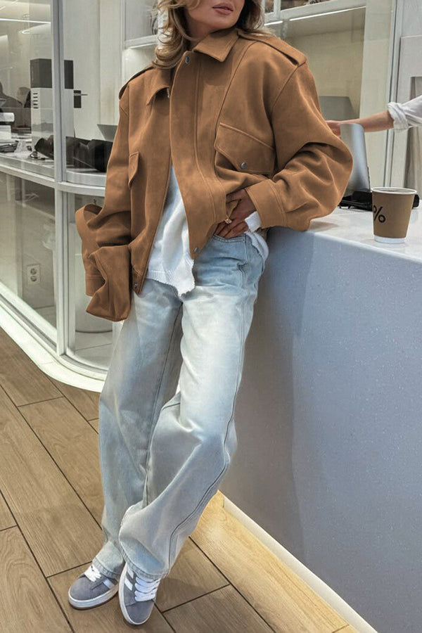 Casual Loose Fit Long Sleeve Zipper Jacket
