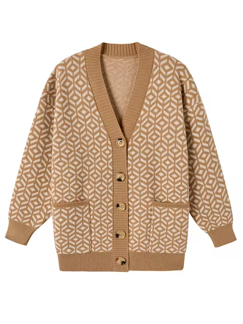 Cozy Geometric Pattern Button-Up Cardigan
