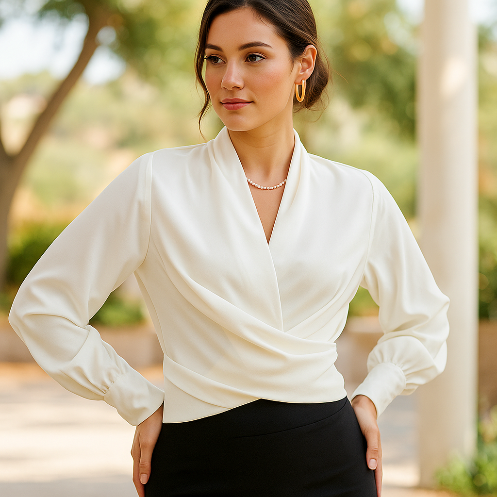 Blusa Chic de Manga Abullonada y Escote en V