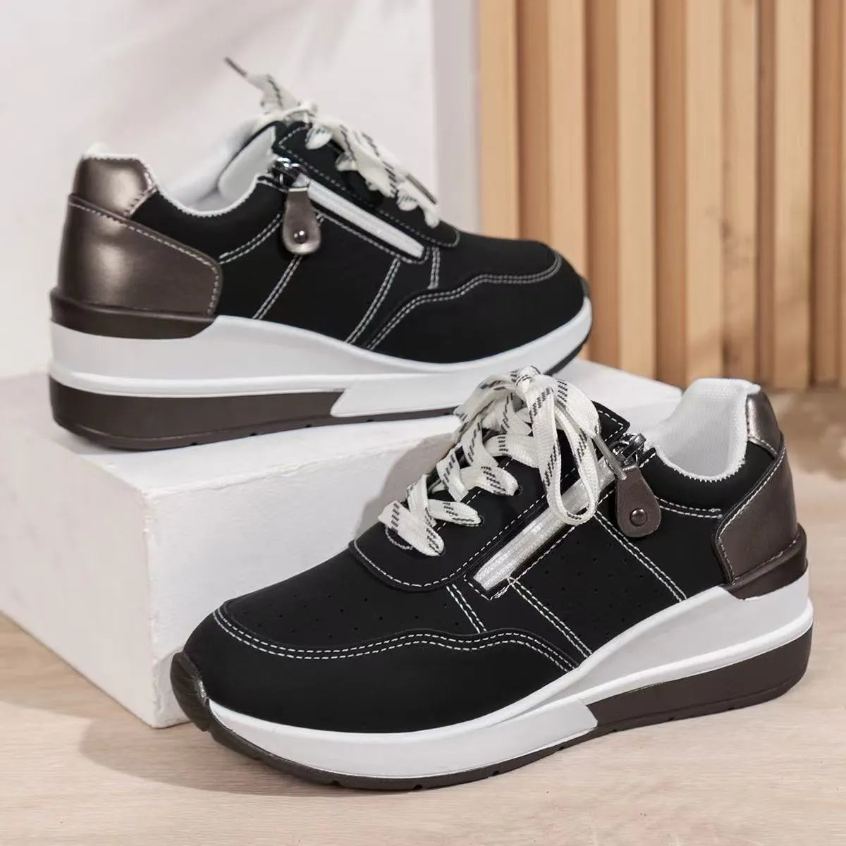 Comfortable Side-Zip Orthopaedic Trainers with Thick Sole
