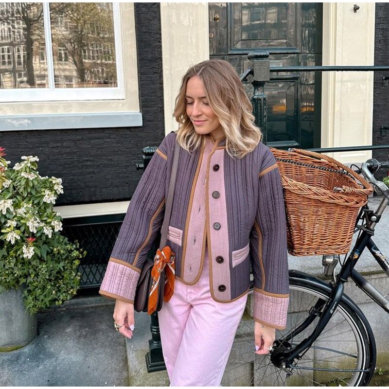 Cozy Transitional Women's Jacket with Button Detail