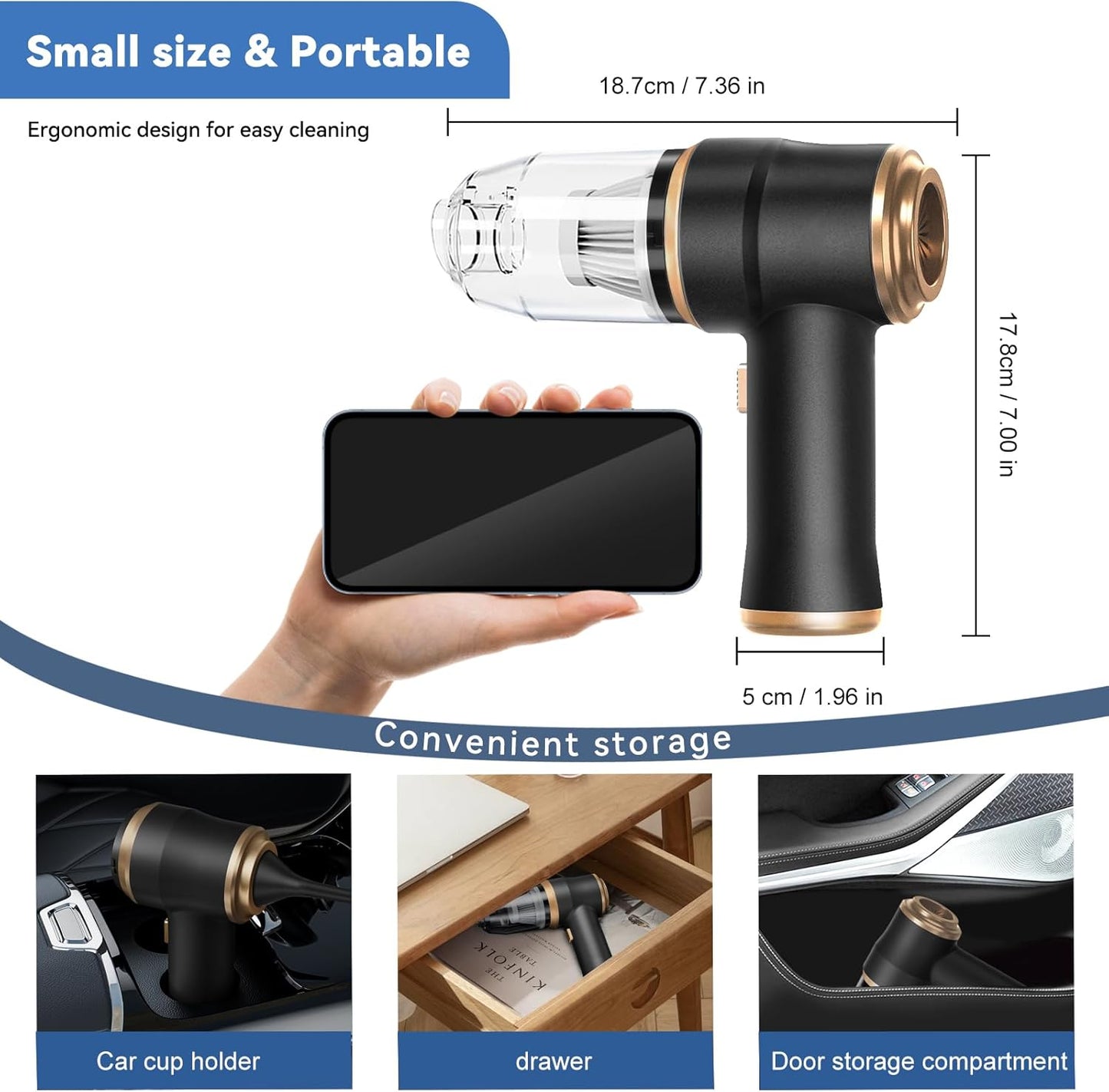 Portable Cordless Mini Vacuum Cleaner and Air Duster for Car and Home