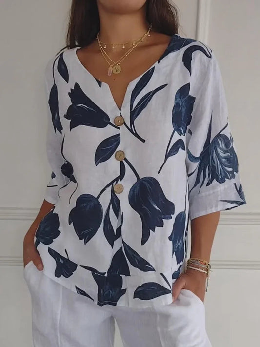 V-Neck Printed Tunic Top