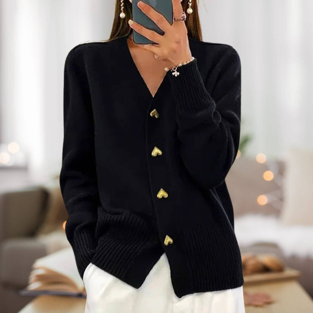 Elegant knit cardigan with heart-shaped button details