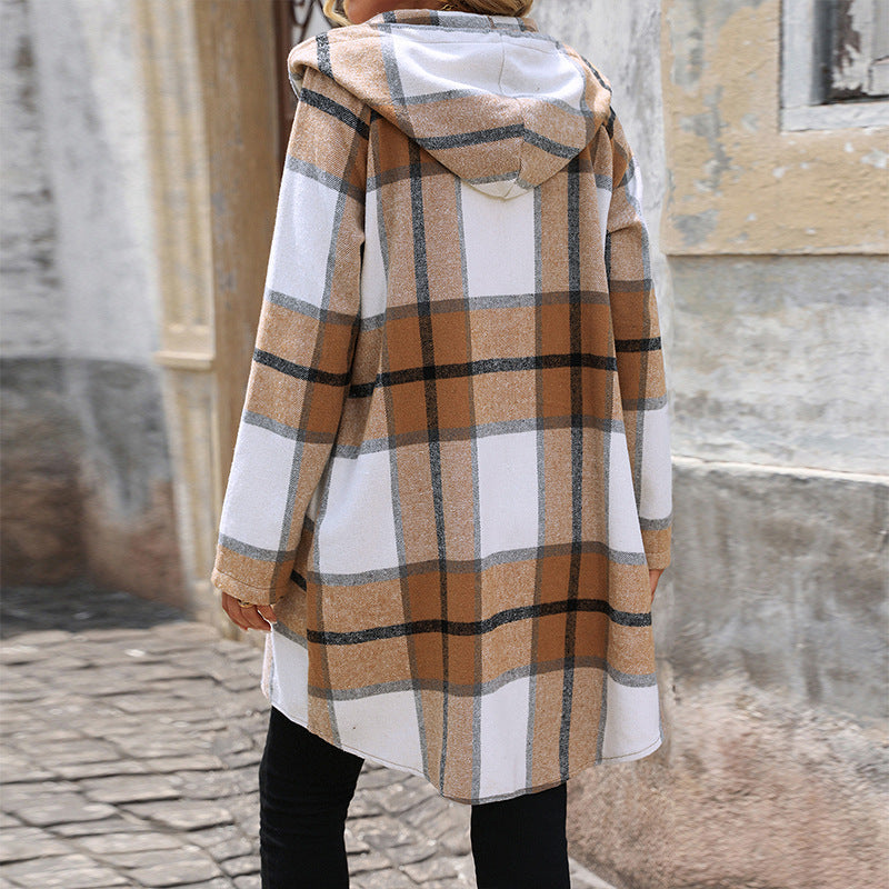 Cozy Chic Oversized Plaid Hooded Autumn Coat