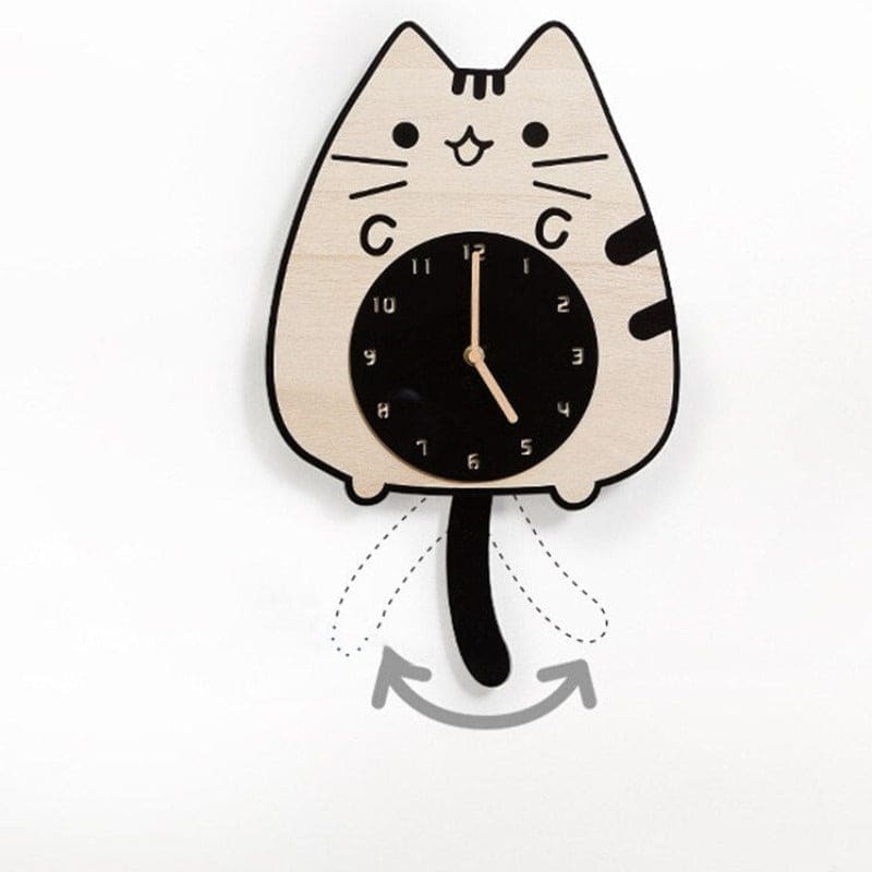 Whimsical Bamboo Quartz Cat Wall Clock