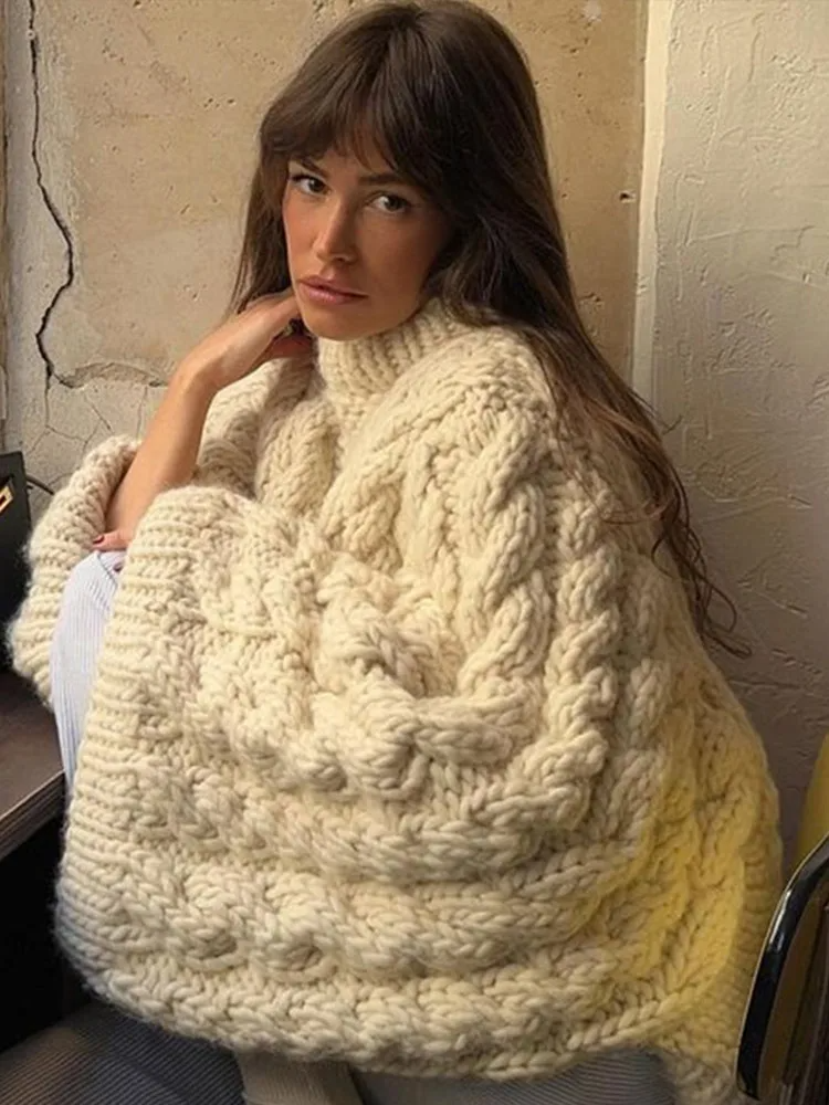 Chunky Oversized High Neck Knit Sweater
