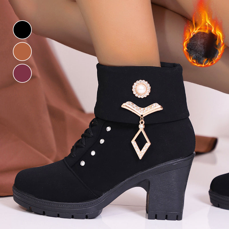 Chic Rhinestone Ankle Boots with Chunky Heel