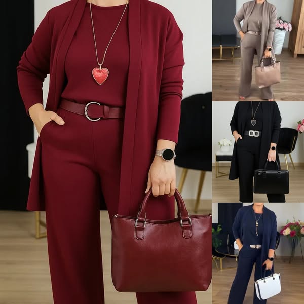 Chic 3-Piece Longline Cardigan, Top, and Pants Set
