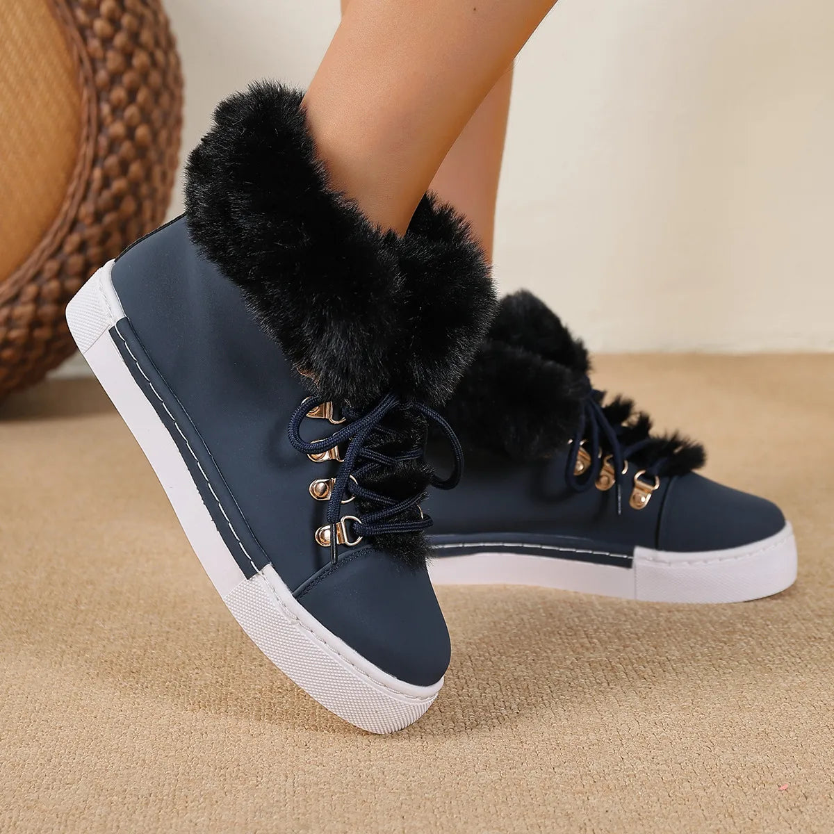 Cozy Wool Lace-Up Winter Boots for Women