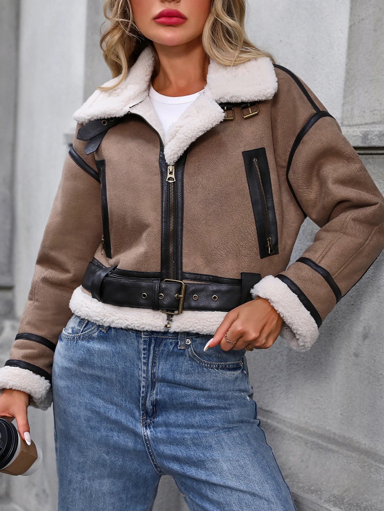 Velvet Cropped Coat with Zipper Detail