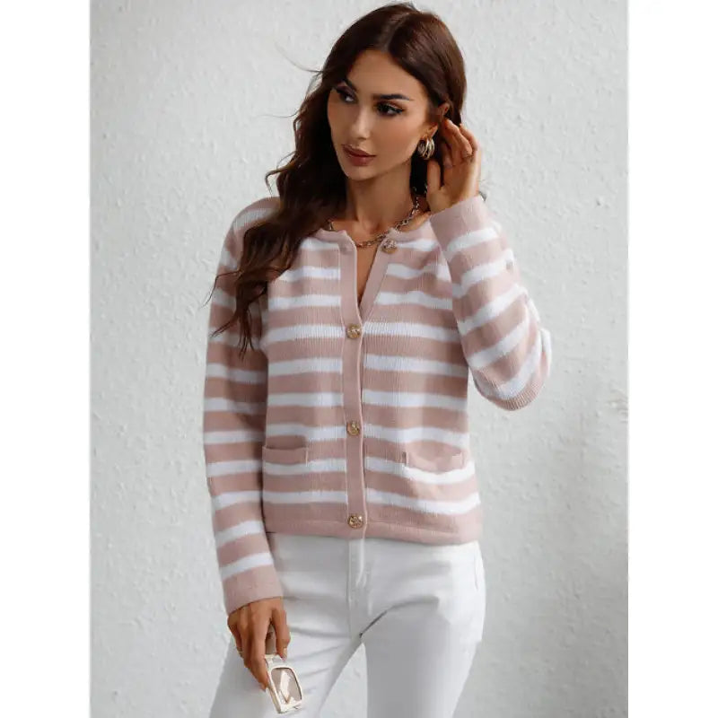 Cozy Knit Sweater with Button Closure and Side Pockets