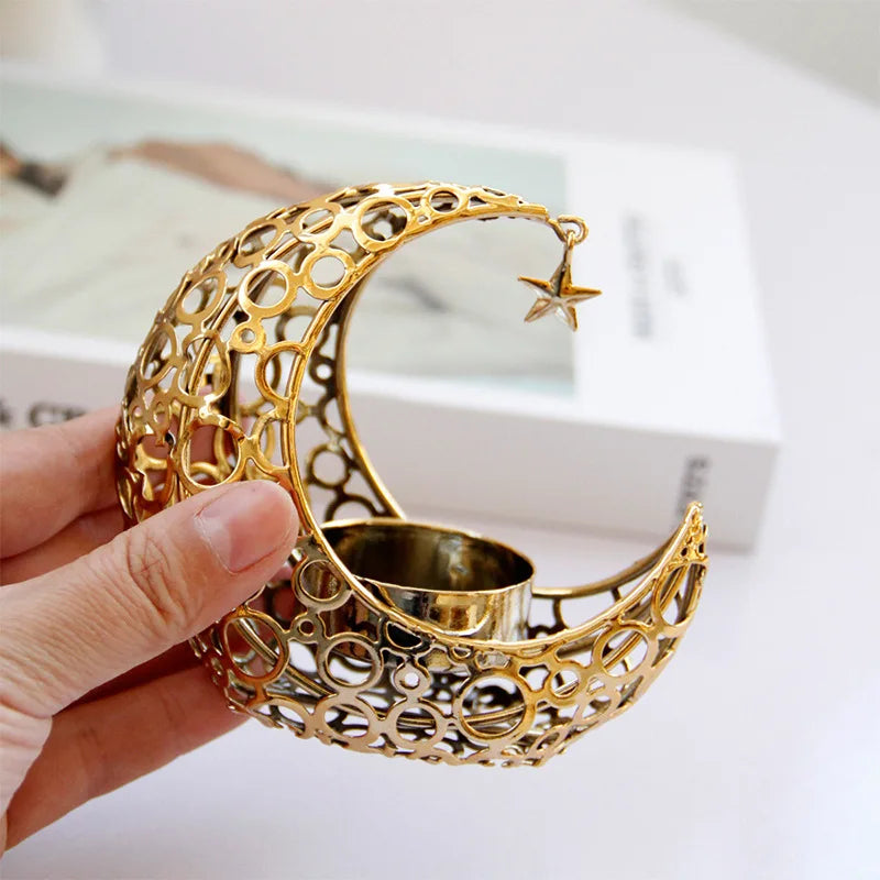 Modern Black Gold Moon and Stars Candle Holder