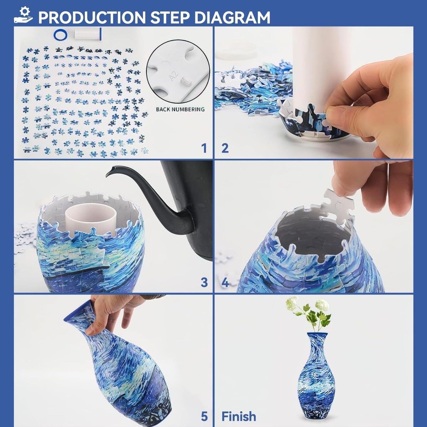 3D Floral Jigsaw Puzzle Vase Decor