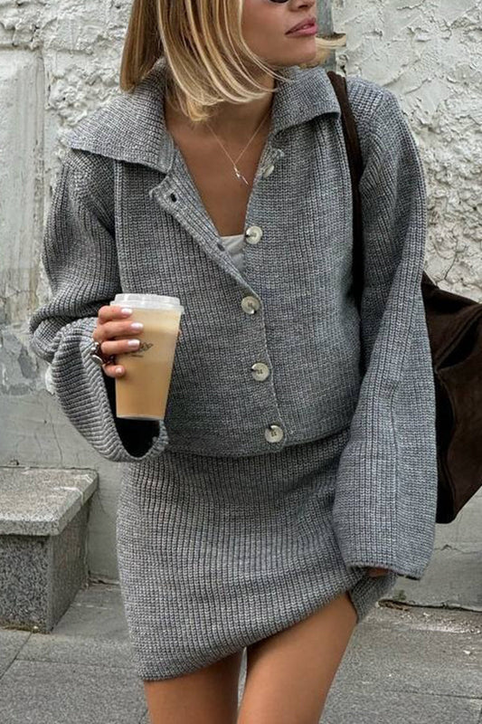 Cozy Knit Cardigan and Casual Mini Skirt Set