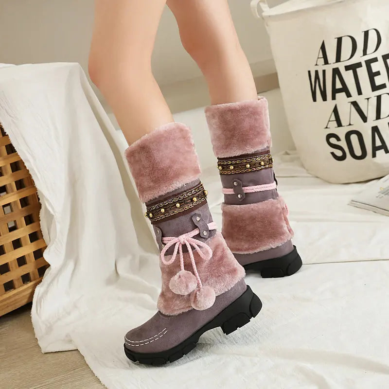 Boho Chic Faux Suede Knee-High Winter Boots