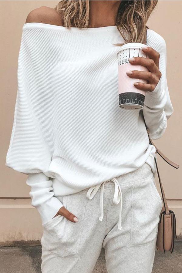 Ribbed Off Shoulder Shift Top