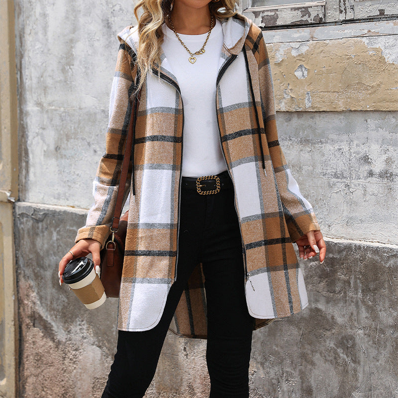 Cozy Chic Oversized Plaid Hooded Autumn Coat