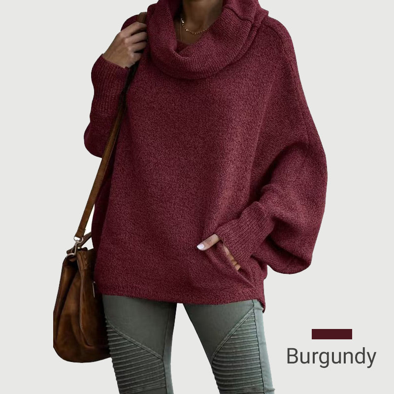 Cozy Batwing Cowl Neck Sweater with Pockets