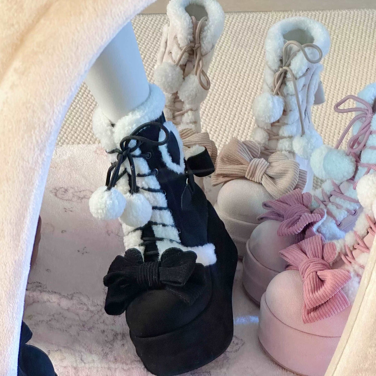 Cozy Winter Snow Boots in Pink and Cream