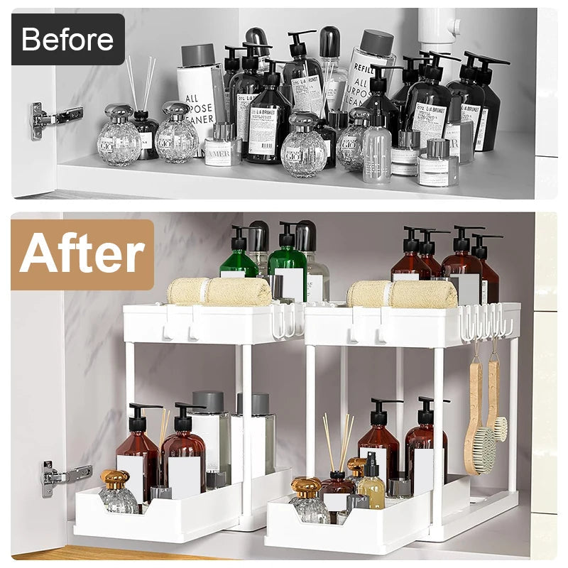 OrganizeEase™ - 2-Tier Sliding Under Sink Cabinet Organizer Rack