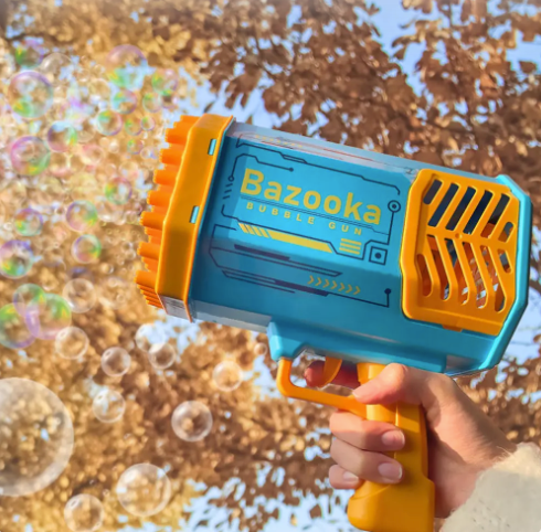 Outdoor Bubble Machine with Colorful Light Rocket Launcher Toy