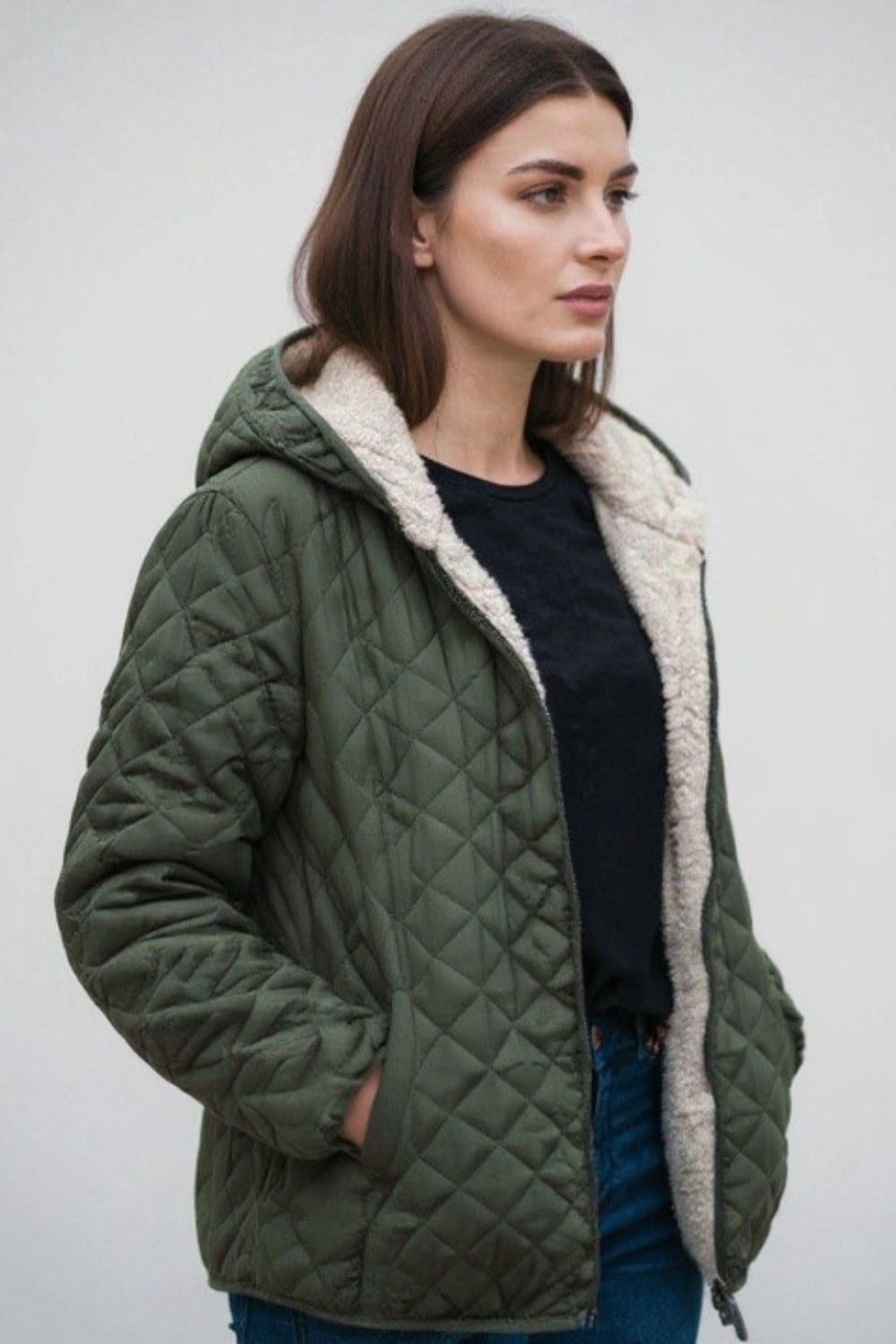 Quilted Hooded Jacket with Plush Lining