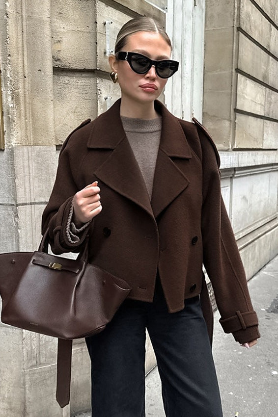 Classic Brown Wool Blend Double Breasted Jacket