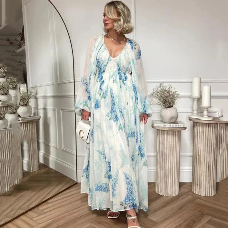 Floral Drawstring Waist Maxi Dress