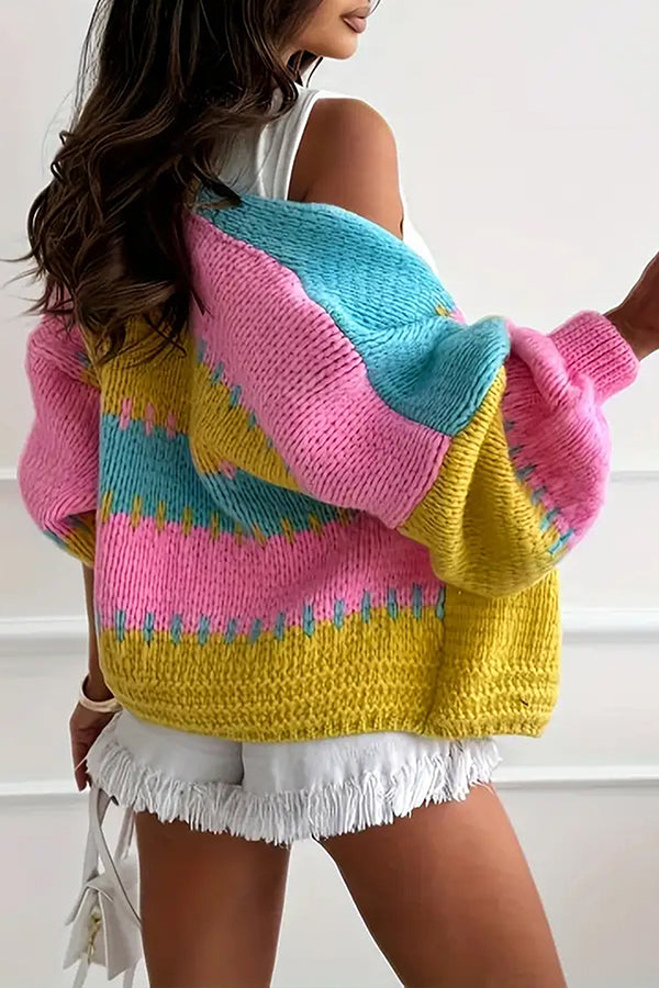 Cozy Contrast Stitching Knit Cardigan