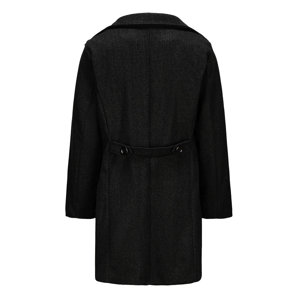 Men’s Long Double-Breasted Elegant Coat with Notched Collar