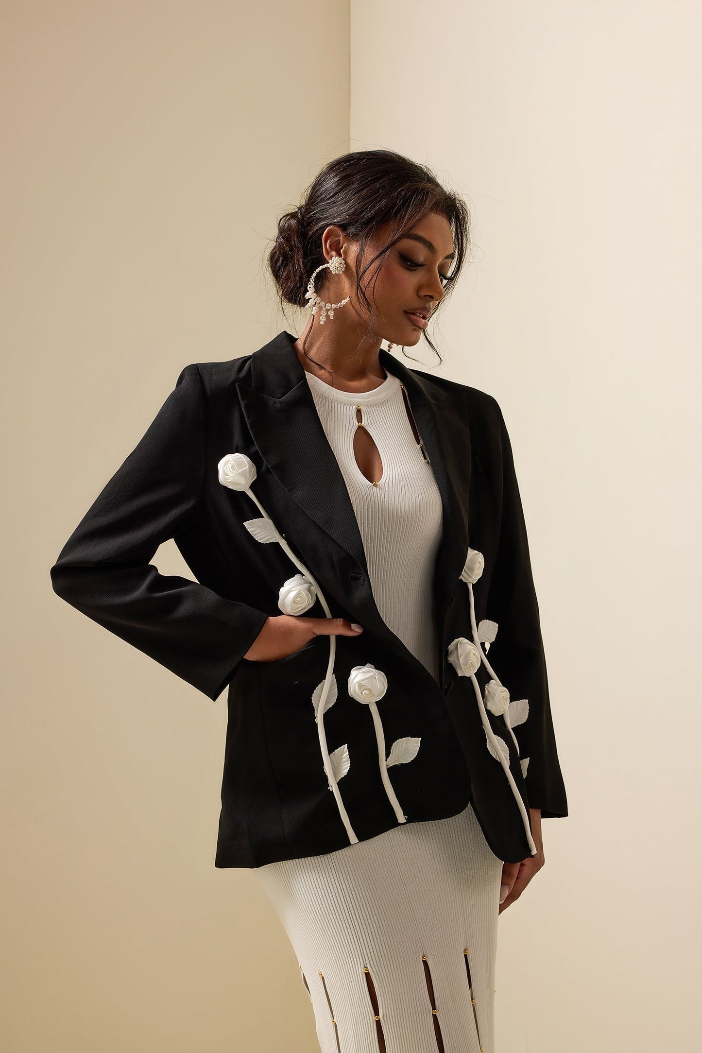 Floral Contrast Long Sleeve Blazer Jacket